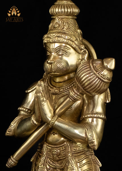 15” Brass Standing Hanuman (Anjaneya) in Anjali mudra