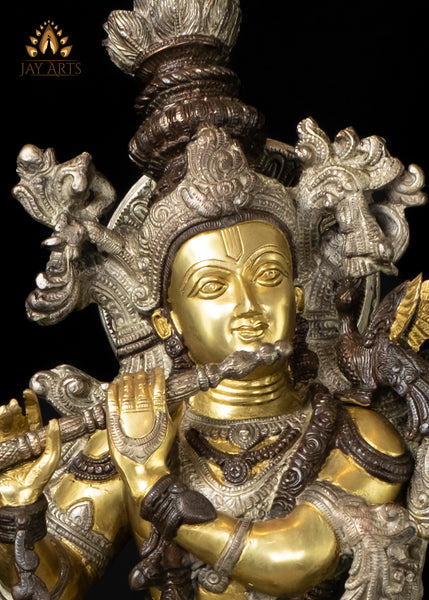 29" Brass Sri Krishna Vasudeva Putra Playing Flute