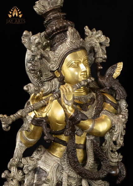 29" Brass Sri Krishna Vasudeva Putra Playing Flute