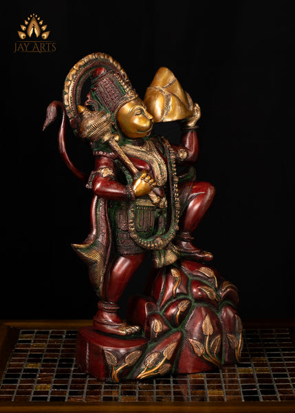 16" Brass Hanuman Carrying Sanjeevani Mountain - A Popular Art Form in Hindu Mythology