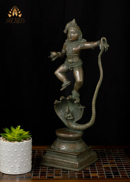 18" Lord Krishna dancing on Kalinga Brass Statue Kalinga Narthana Krishna