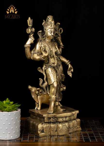 19" Brass Ardhanarishvara Statue - A Composite Deity of Shiva and Shakthi