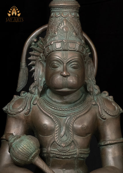 13" Sitting Lord Hanuman in Meditation - Anjaneya in Dhyana Mudra Brass Statue