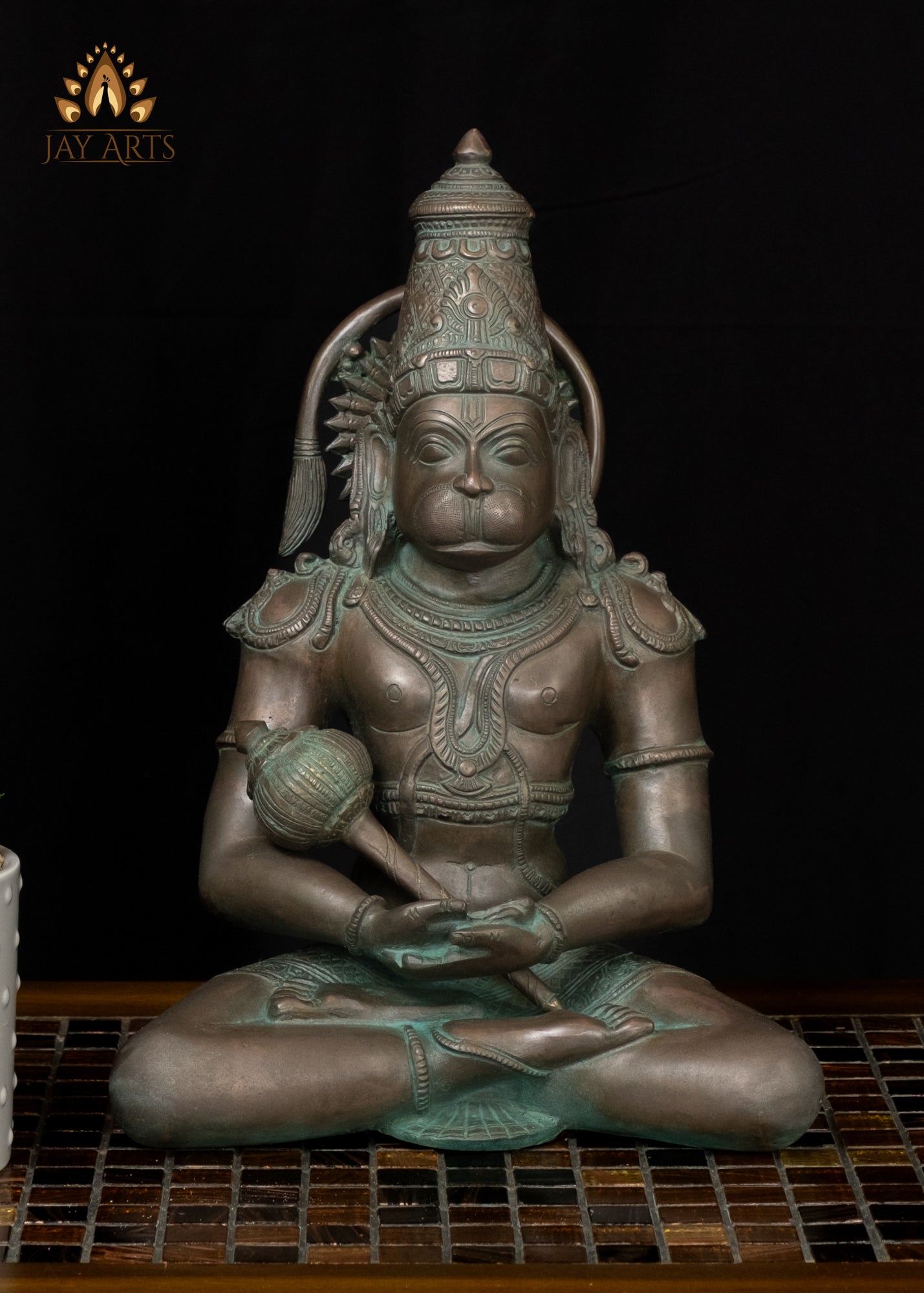 13" Sitting Lord Hanuman in Meditation - Anjaneya in Dhyana Mudra Brass Statue