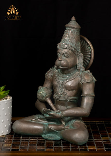 13" Sitting Lord Hanuman in Meditation - Anjaneya in Dhyana Mudra Brass Statue