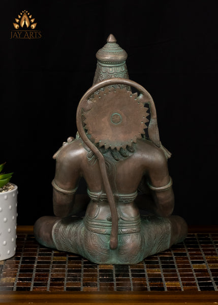 13" Sitting Lord Hanuman in Meditation - Anjaneya in Dhyana Mudra Brass Statue