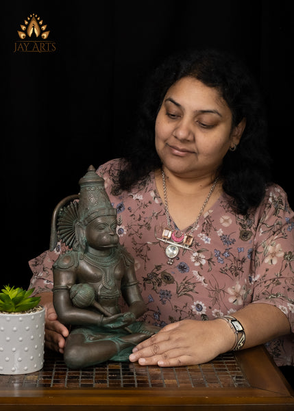 13" Sitting Lord Hanuman in Meditation - Anjaneya in Dhyana Mudra Brass Statue