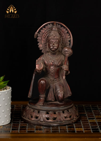 11" Brass Hanuman in Abhaya Mudra - Beautiful Blessing Hanuman Statue