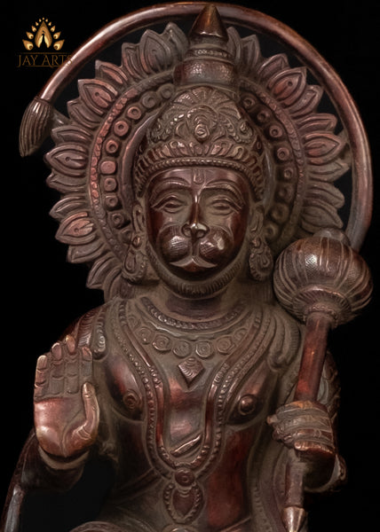 11" Brass Hanuman in Abhaya Mudra - Beautiful Blessing Hanuman Statue