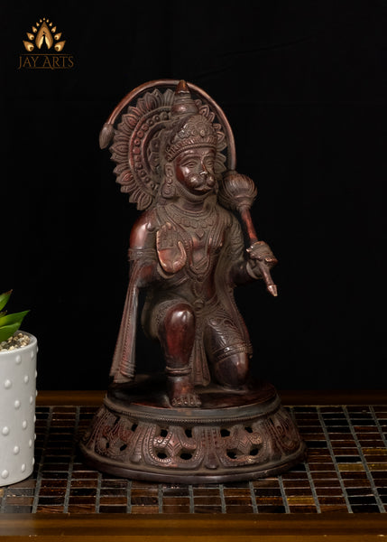 11" Brass Hanuman in Abhaya Mudra - Beautiful Blessing Hanuman Statue