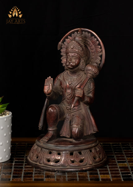 11" Brass Hanuman in Abhaya Mudra - Beautiful Blessing Hanuman Statue