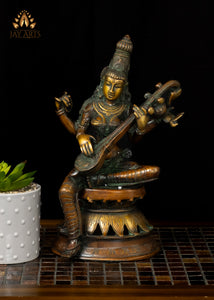 12" Brass Goddess Saraswati Statue - A Beautiful Representation of Beauty, Grace and Wisdom