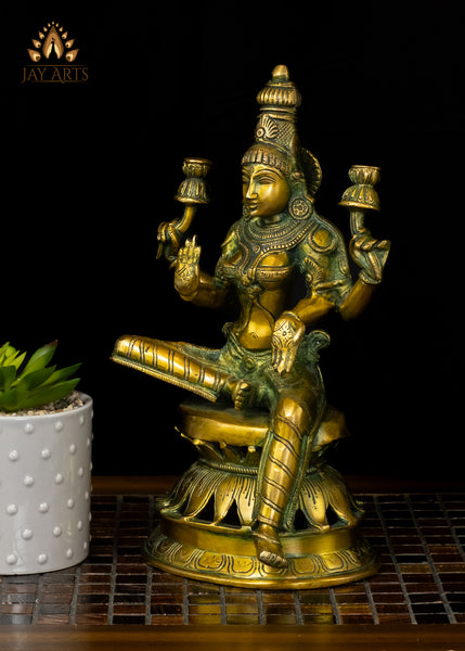 12" Goddess Lakshmi Devi seated on a Lotus