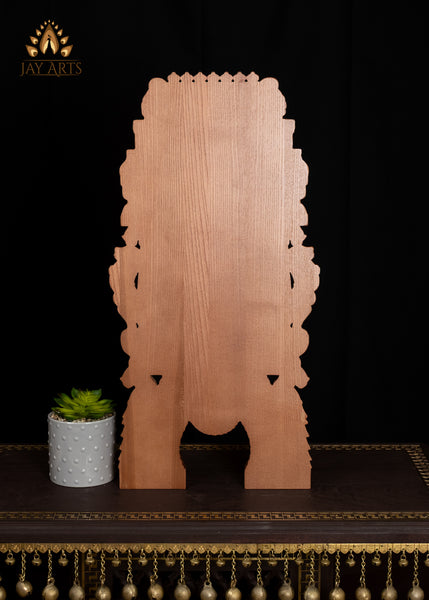 24” Ganesh Wood Carving with Lotus Pillars, Yalis and Peacocks Kavadi Wall Panel