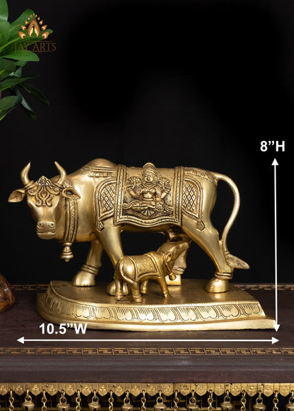 Classy 8" Brass Cow & Calf on Leaf-Shaped Base Symbol of Motherhood
