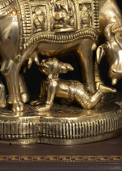 8" Sacred Brass Cow and Baby Krishna Statue Symbol of Nuture