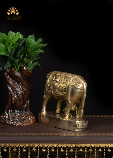 8" Sacred Brass Cow and Baby Krishna Statue Symbol of Nuture