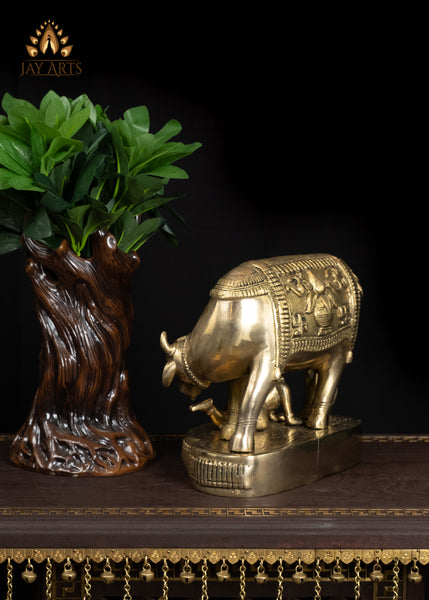8" Sacred Brass Cow and Baby Krishna Statue Symbol of Nuture