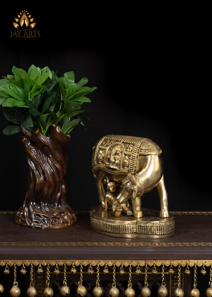 8" Sacred Brass Cow and Baby Krishna Statue Symbol of Nuture
