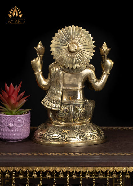 14" Graceful Brass Lakshmi Statue With An Owl Symbol of Wealth & Blessings