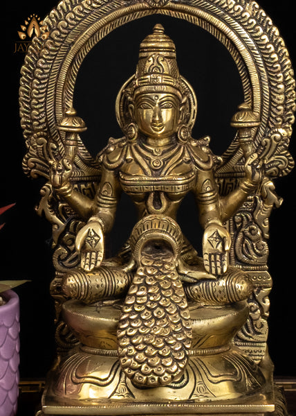 10" Goddess Lakshmi Brass Statue With Gold Coins Flowing Symbol Of Wealth