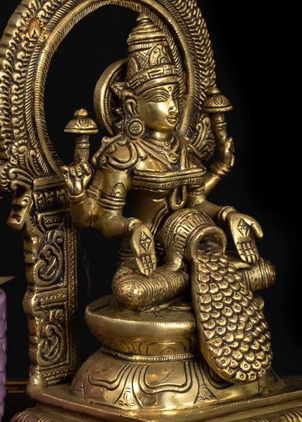 10" Goddess Lakshmi Brass Statue With Gold Coins Flowing Symbol Of Wealth