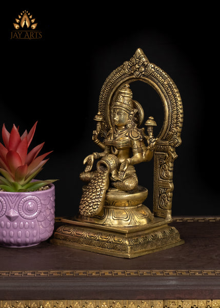 10" Goddess Lakshmi Brass Statue With Gold Coins Flowing Symbol Of Wealth