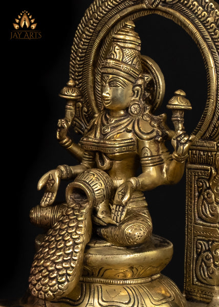 10" Goddess Lakshmi Brass Statue With Gold Coins Flowing Symbol Of Wealth