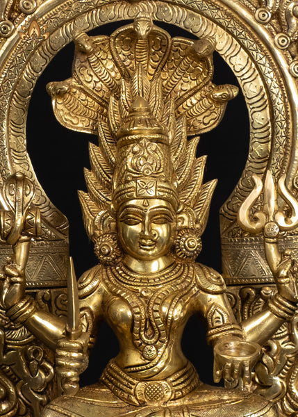 17" Brass Mariaaman Holding a Sword And Seated On A Throne With Royal Grace