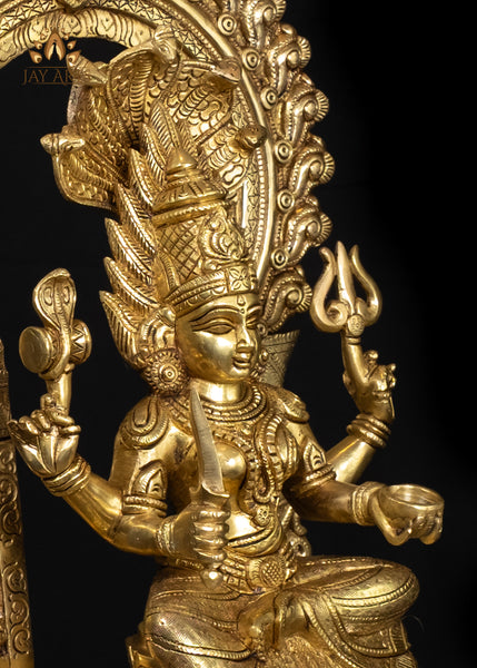 17" Brass Mariaaman Holding a Sword And Seated On A Throne With Royal Grace