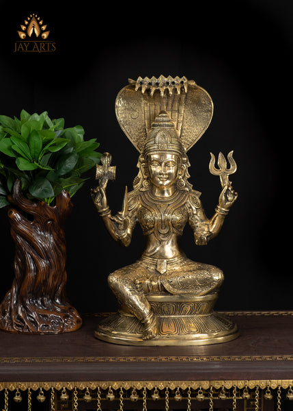 17” Radiant Brass Mariamman Statue Embodiment of Divine Protection