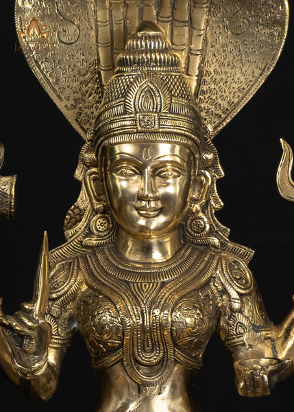 17” Radiant Brass Mariamman Statue Embodiment of Divine Protection