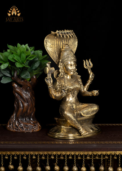 17” Radiant Brass Mariamman Statue Embodiment of Divine Protection