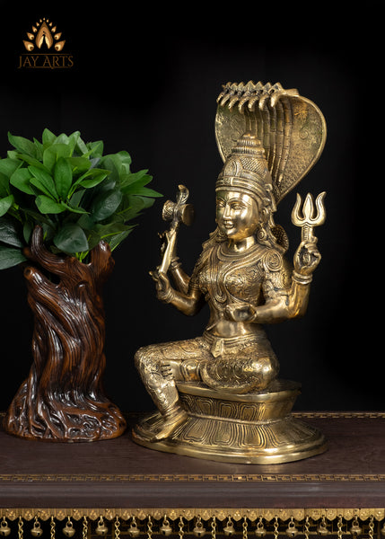 17” Radiant Brass Mariamman Statue Embodiment of Divine Protection