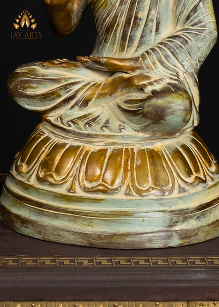 15" Elegant Brass Buddha Statue in Vitarka Mudra Vintage Style Finish