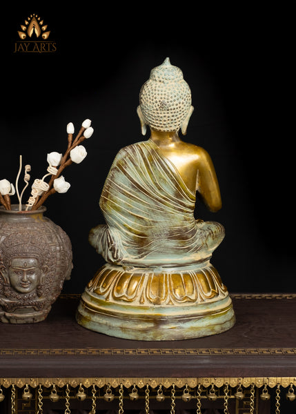 15" Elegant Brass Buddha Statue in Vitarka Mudra Vintage Style Finish