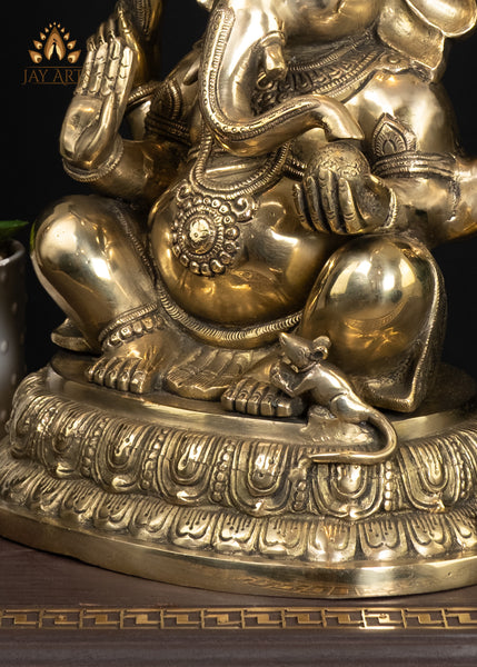 15" Brass Lord Ganesha Idol with Big Ears Symbol of Wisdom and Joy