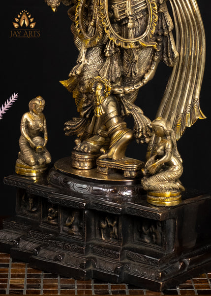 26" Exquisite Brass Krishna Statue in Tribhanga Posture with Gopis and Base Engraved With Childhood Tales