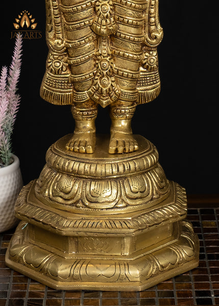 33" Divine Brass Venkateswara Statue with Elaborate Crown and Lotus Base