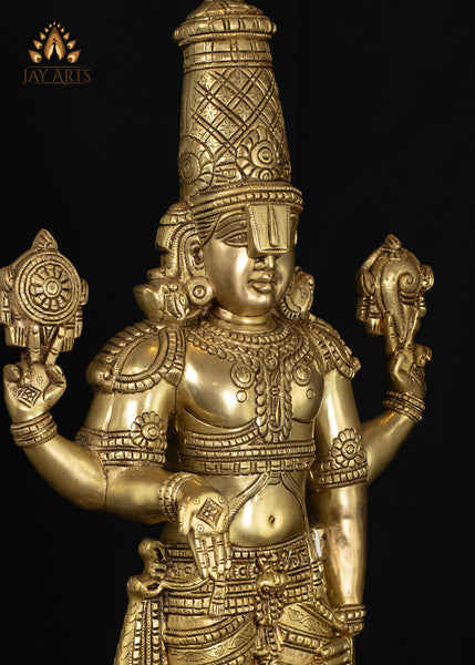 33" Divine Brass Venkateswara Statue with Elaborate Crown and Lotus Base