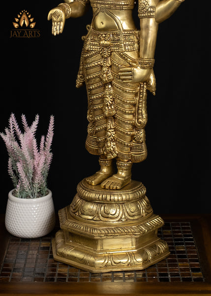 33" Divine Brass Venkateswara Statue with Elaborate Crown and Lotus Base