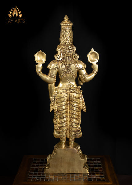 33" Divine Brass Venkateswara Statue with Elaborate Crown and Lotus Base