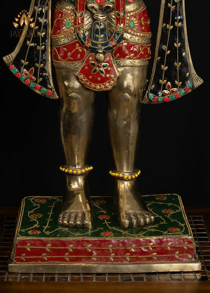 34" Majestic Brass Hanuman Holding a Mace Anjaneya Statue Symbol of Strength & Devotion