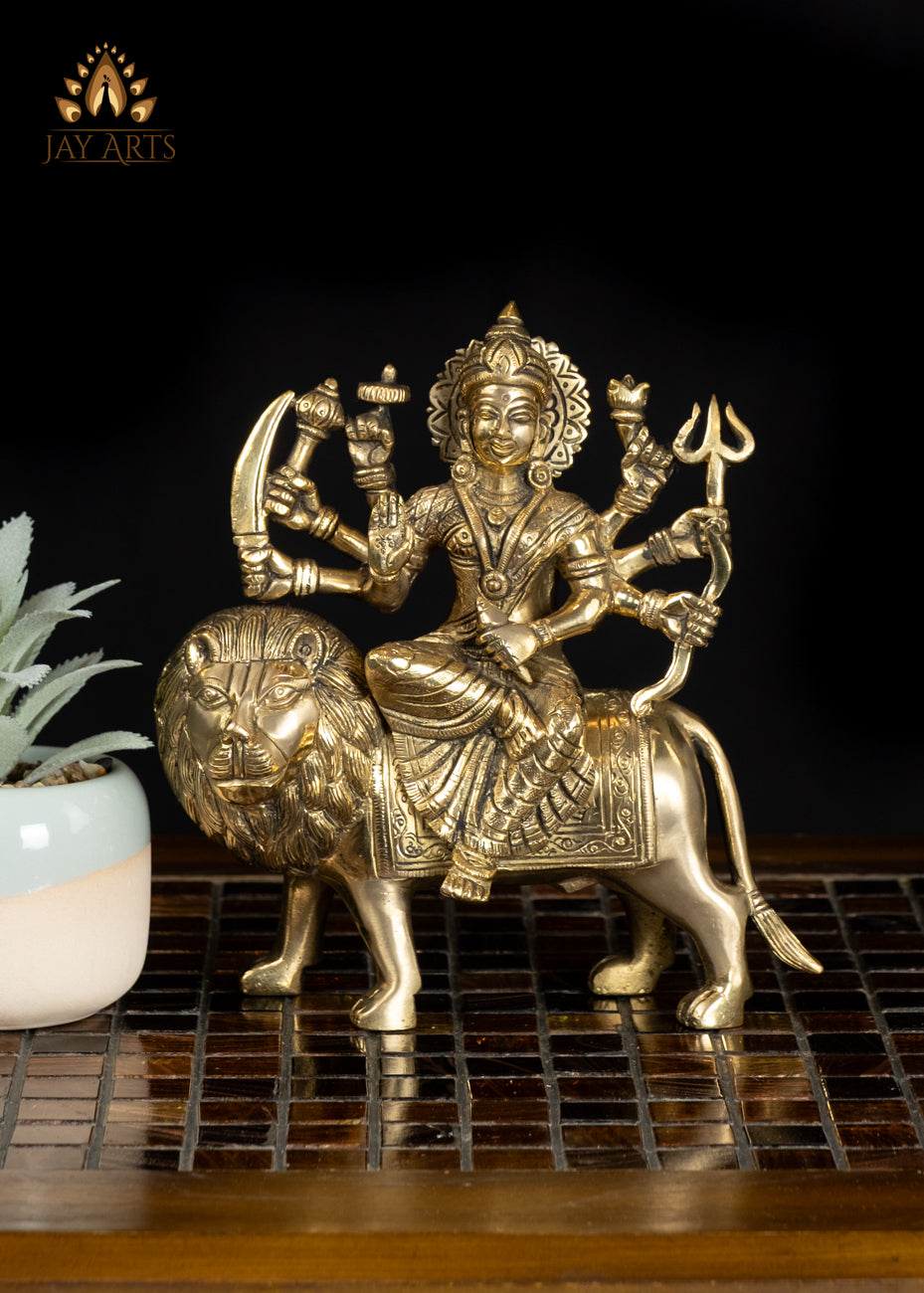 7" Brass Idol of Maa Durga Goddess of Power and Victory