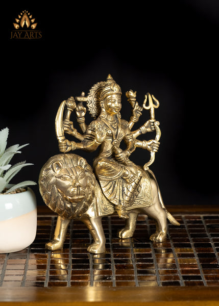 7" Brass Idol of Maa Durga Goddess of Power and Victory