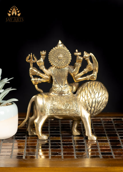 7" Brass Idol of Maa Durga Goddess of Power and Victory