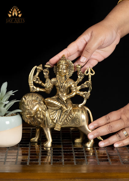 7" Brass Idol of Maa Durga Goddess of Power and Victory