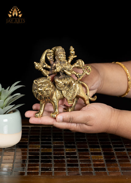 5" Small Durga Brass Idol for Home Temple and Decor