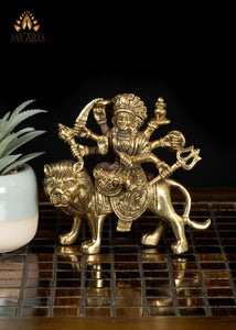 5" Small Durga Brass Idol for Home Temple and Decor