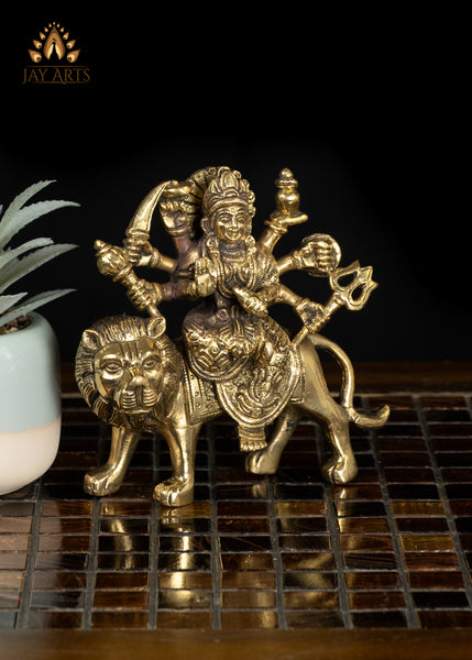5" Small Durga Brass Idol for Home Temple and Decor
